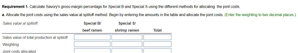 Question & Answer: Joint Costs Joint costs(costs of noodles, spices, and other inputs and processing to splitoff point) s 230,000 Beef Shrimp Ra..... 3