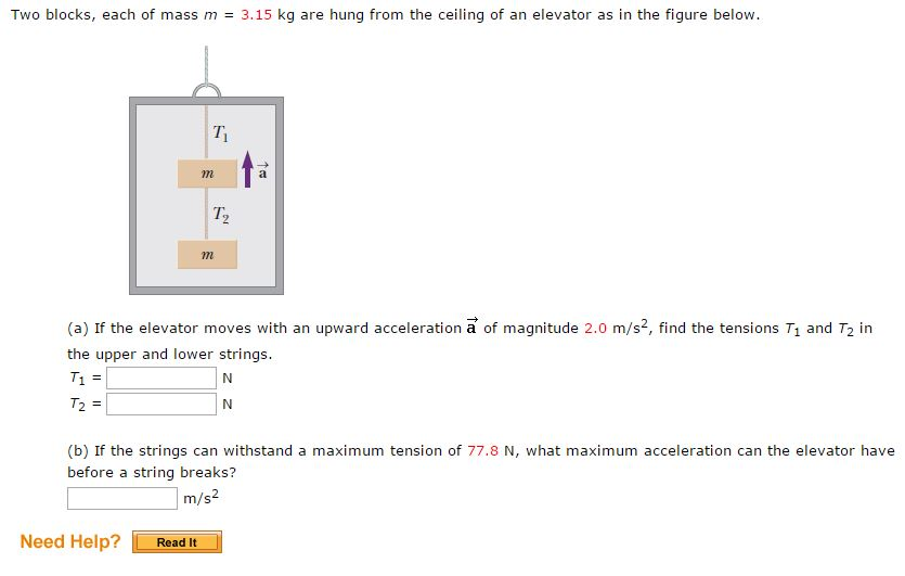 Solved Two Blocks Each Of Mass M 3 15 Kg Are Hung From Chegg Com