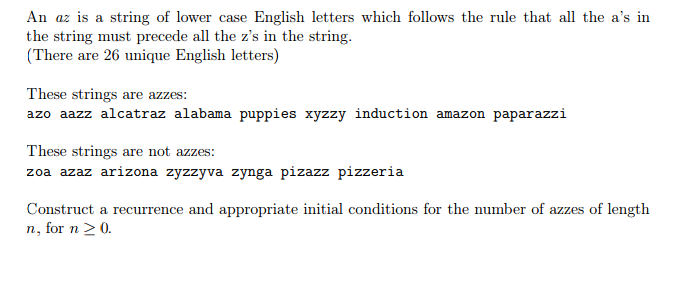 Solved An Az Is A String Of Lower Case English Letters Wh Chegg Com