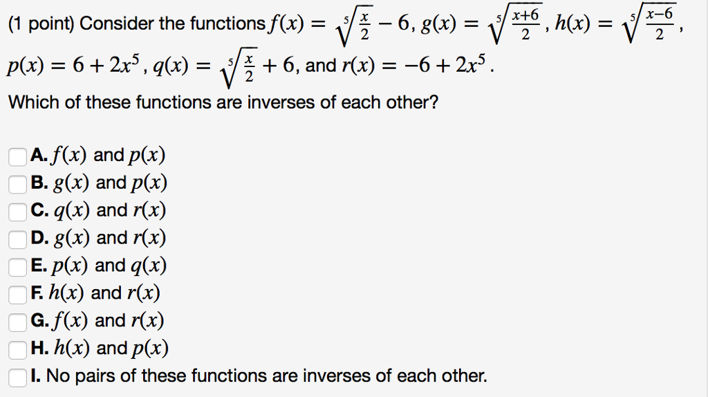 Solved 1 Point Consider The Functions 9 2 6 G X P X Chegg Com