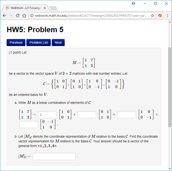 Solved Let M 1 1 7 3 Be A Vector In The Vector Space Chegg Com