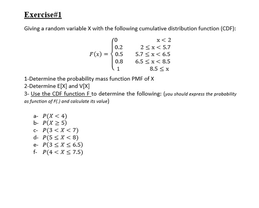 Solved Giving A Random Variable X With The Following Cumu Chegg Com