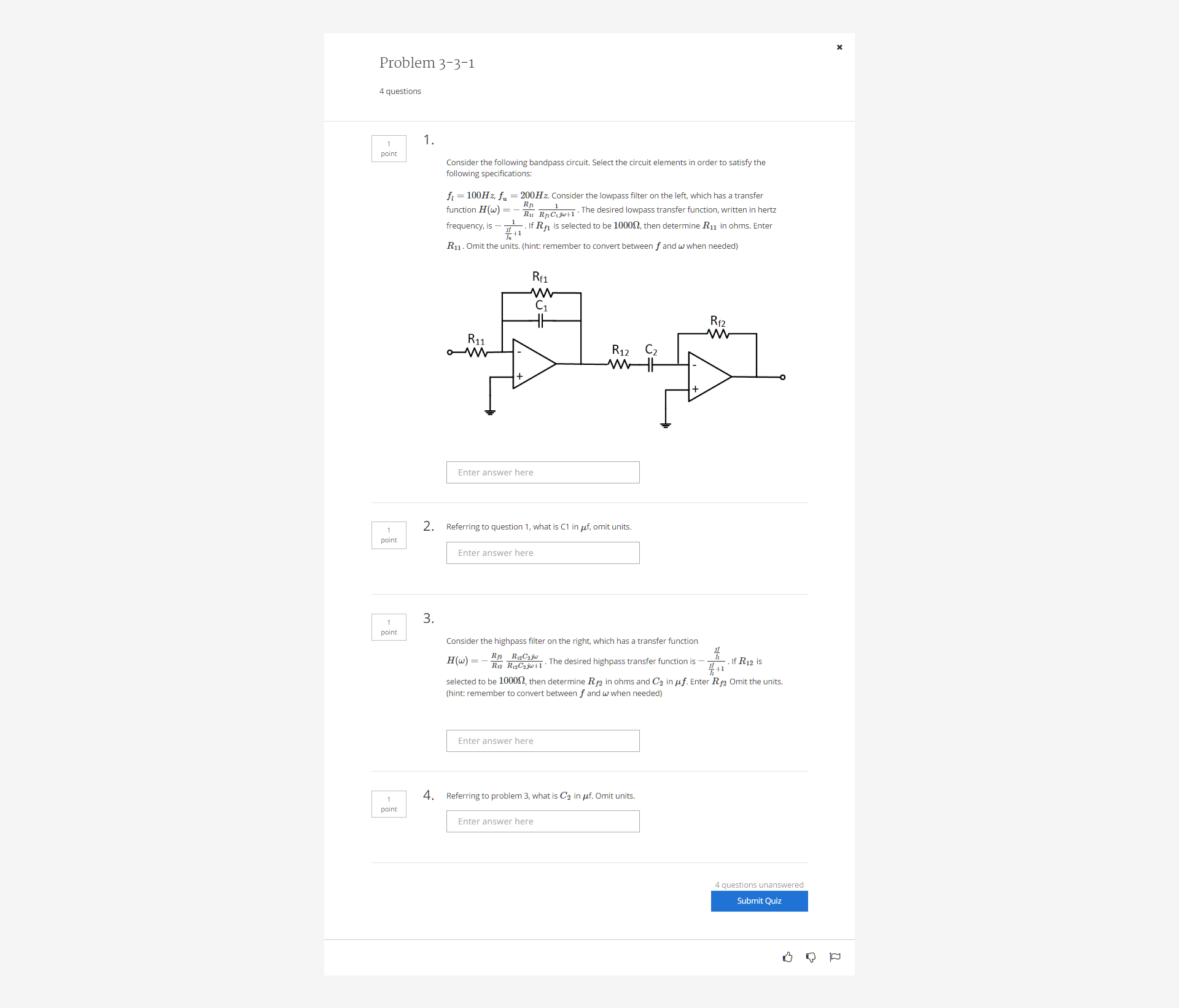 Solved Consider The Following Bandpass Circuit Select Th Chegg Com