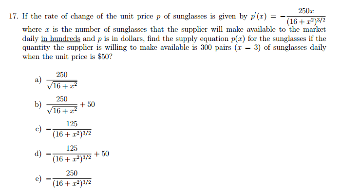Solved 17 If The Rate Of Change Of The Unit Price P Of S Chegg Com