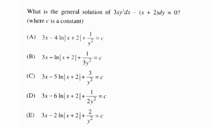 Solved What Is The General Solution Of 3xy 3dx X 2 Dy Chegg Com
