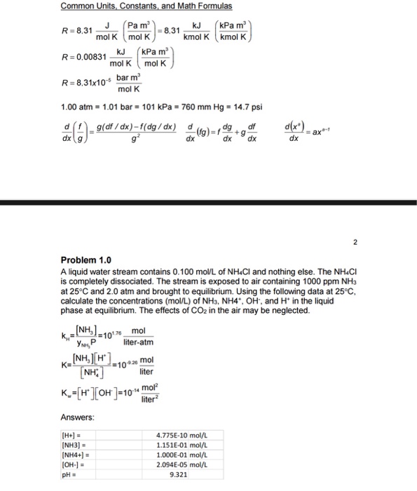 Solved Common Units Constants And Math Formulas R 8 Chegg Com