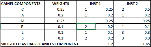 CAMEL COMPONENTS INST 2 WEIGHTS 0.25 0.2 0.25 0.1 0.1 0.1 INST 1 1 1 0.25 0.2 0.25 0.2 0.1 0.2 1.2 0.5 0.2 0.25 0.1 0.3 0.3 1