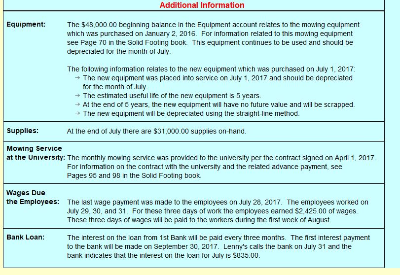 Question & Answer: Lenny's Lawn Service, Inc. - Transactions Additional Information July 2017 Transactions Date Description of the Tran..... 2