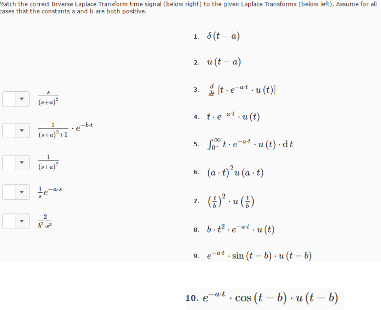 Solved Match The Correct Inverse Laplace Transform Time Chegg Com
