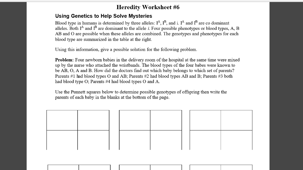 Heredity Worksheet 6 Using Geics To Help Solve Chegg 