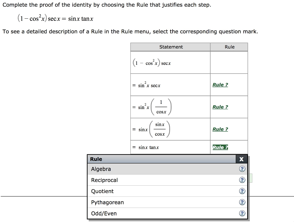 Complete The Proof Of The Identity By Choosing The Chegg Com