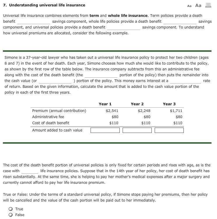 Universal Life Insurance Combines Elements From Term Chegg Com