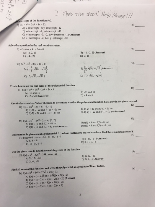 Solved Intercepts Of The Function F X F X X 3 3x 2 Chegg Com