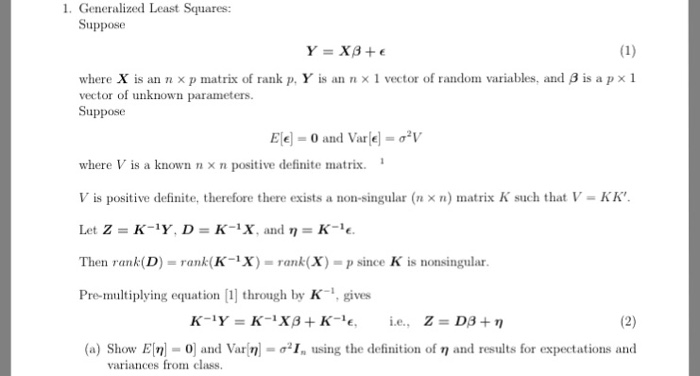 Solved Suppose Y X Beta Epsilon Variant Where X Is An Chegg Com