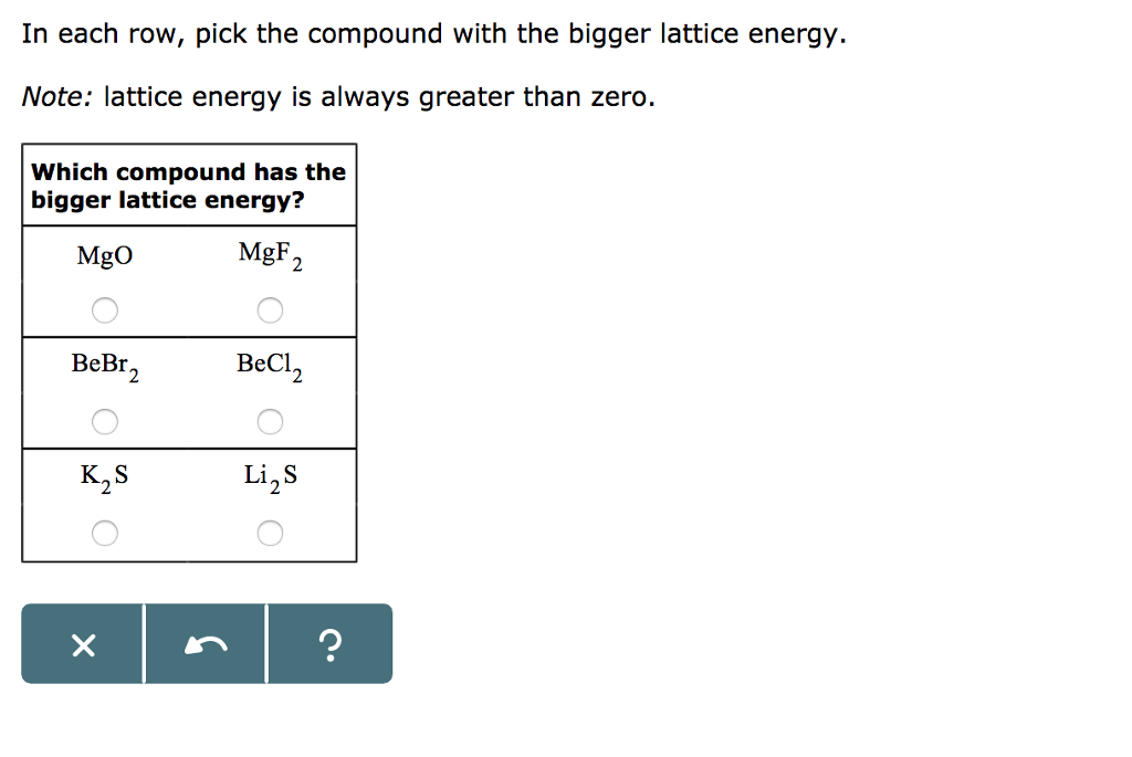 Solved In Each Row, Pick The Compound With The Bigger Lat