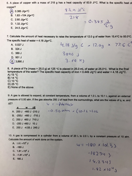 A Piece Of Copper With A Mass Of 218 G Has A Heat Chegg Com
