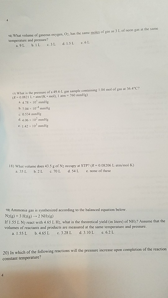 Solved 16 What Volume Of Gaseous Oxygen 02 Has The Sam Chegg Com