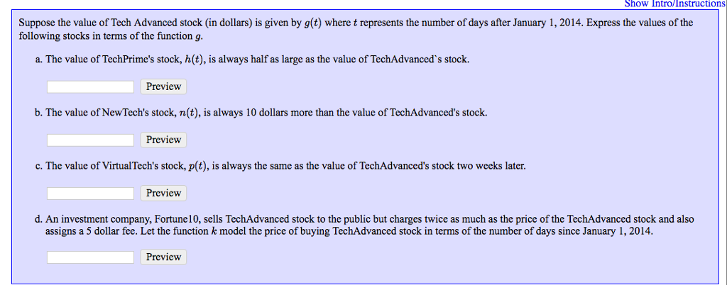 Solved Suppose The Value Of Tech Advanced Stock In Dolla Chegg Com