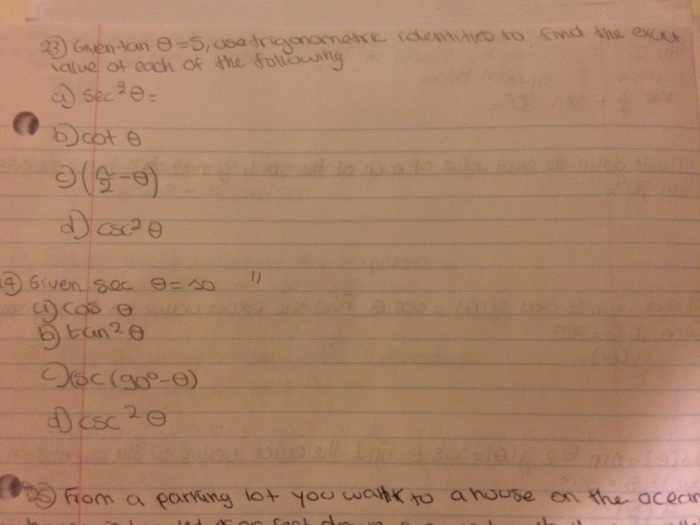 Given Tan Theta 5 Are Trigonometric Identities To Chegg Com