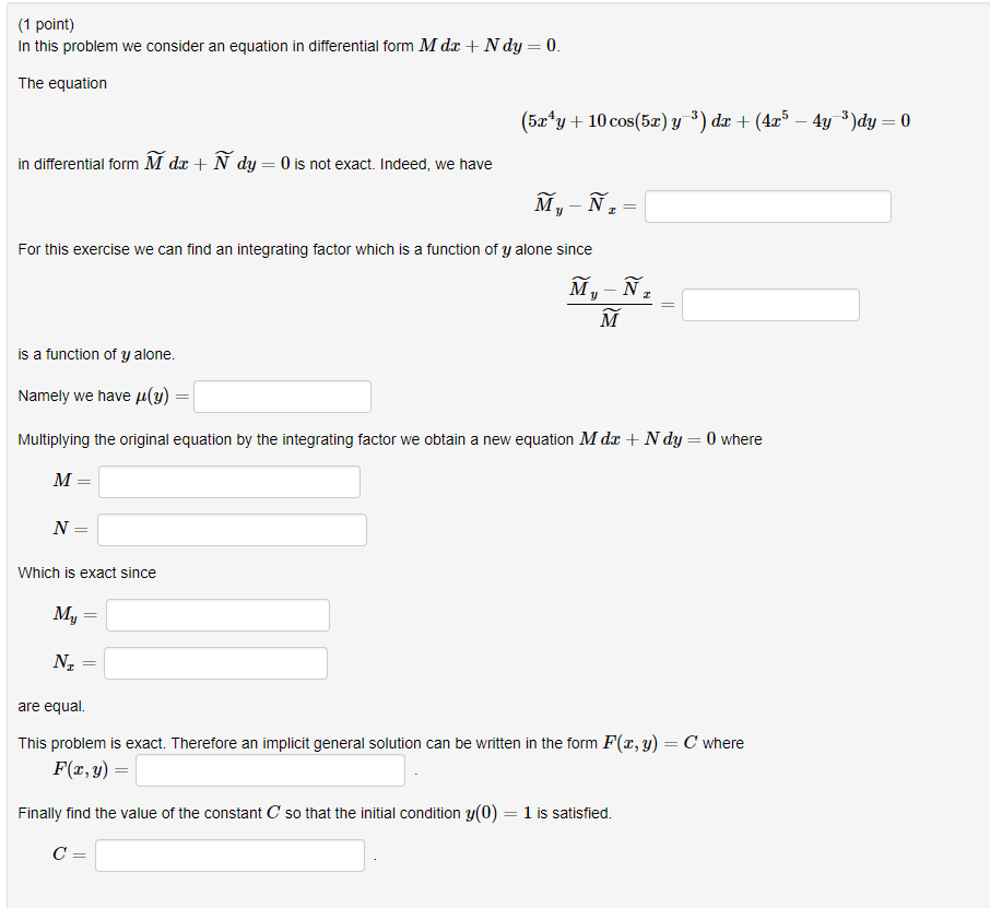 Solved 1 Point In This Problem We Consider An Equation In Chegg Com