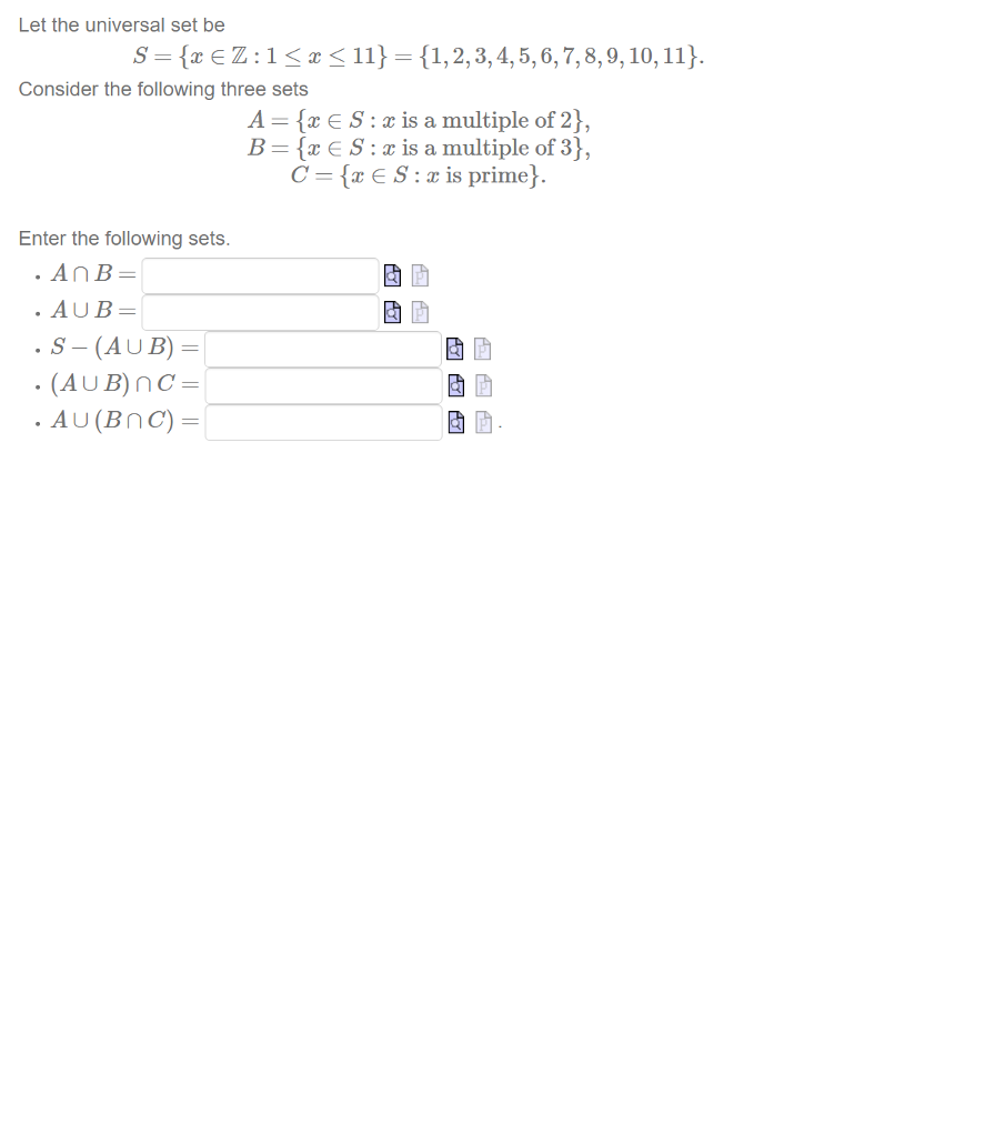 Solved Let The Universal Set Be S X Ez 133 11 1 2 3 4 5 6 Chegg Com