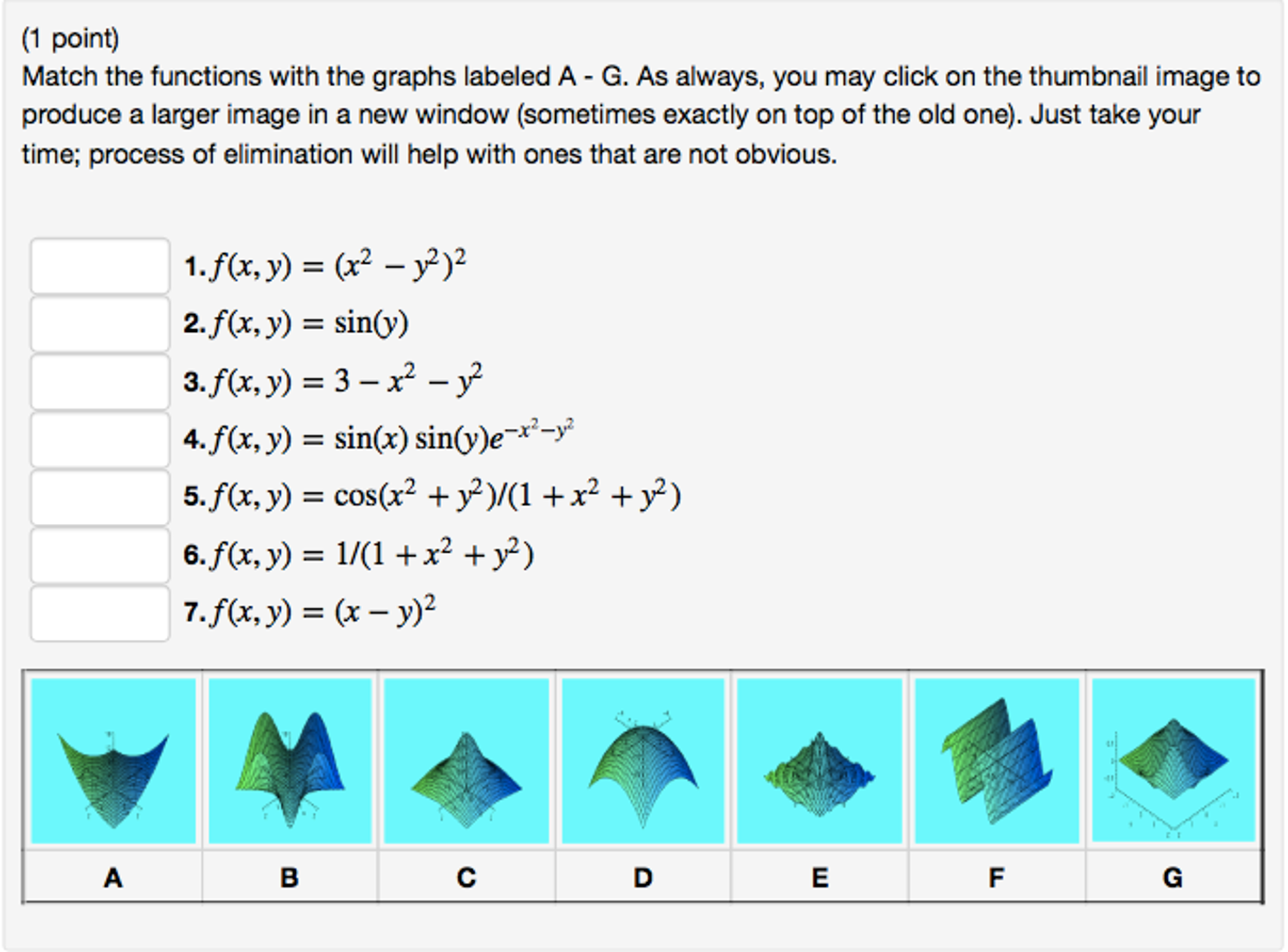 Solved Match The Functions With The Graphs Labeled A G As Chegg Com