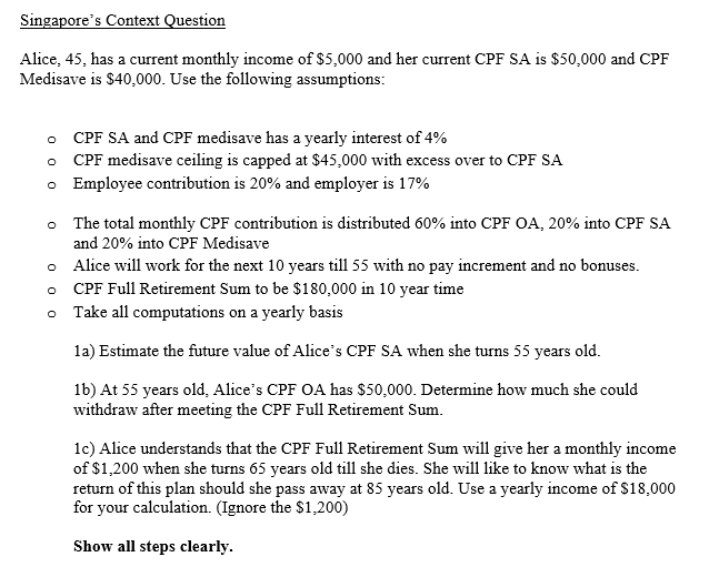 Solved Alice 45 Has A Current Monthly Income Of 5 000