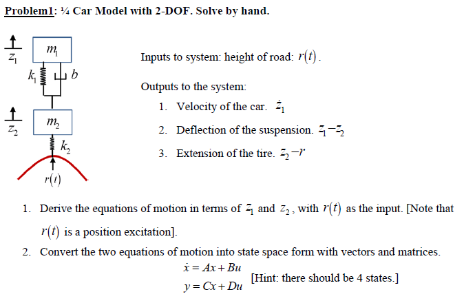 Solved Problem Car Model With 2 Dof Solve By Hand I Chegg Com