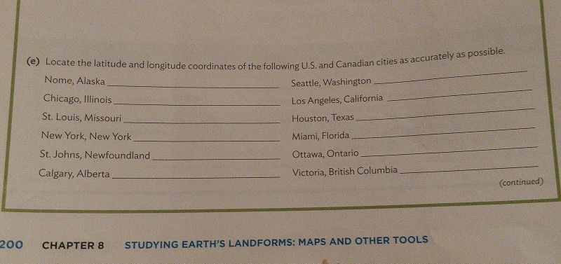 E Locate The Latitude And Longitude Coordinates Of Chegg 