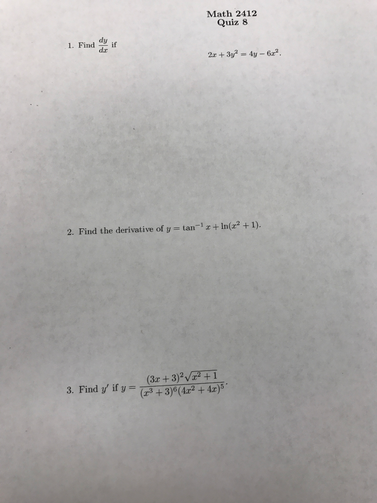 Solved Find Dy Dx If 2x 3y 2 4y 6x 2 Find The Deri Chegg Com