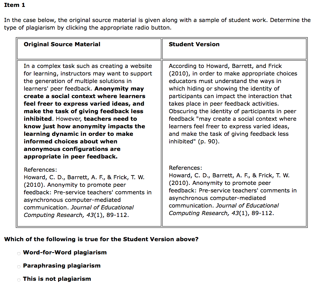 edu/plagiarismTostGR.php Item 1 In the case below