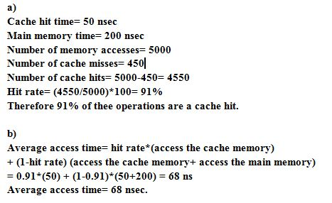 Question & Answer: A generic computer has a cache with a 50nsec access time and main memory with 200nsec access time. The CPU..... 1