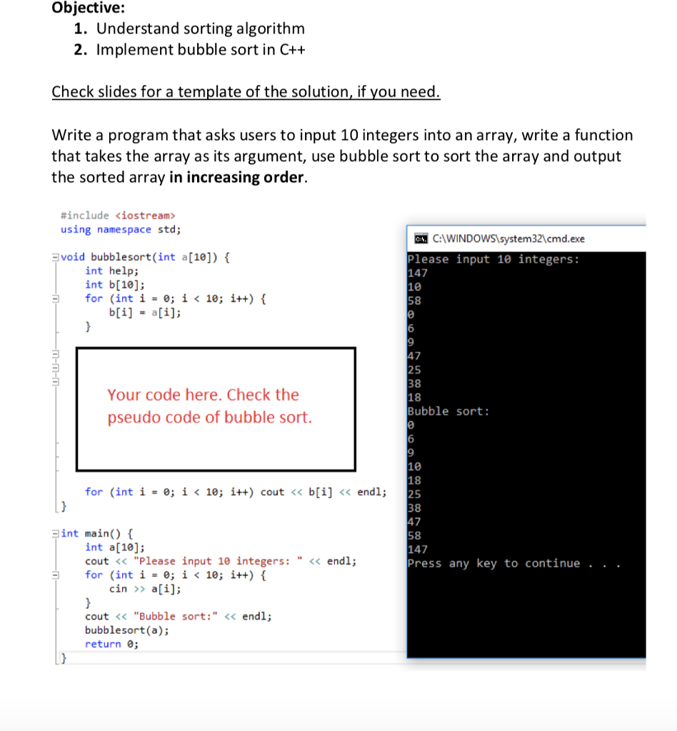 Bubble Sort Program in C++