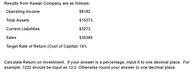 Solved Results From Kawaii Company Are As Follows Target Chegg Com