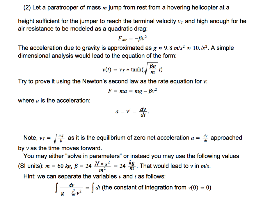 Solved Let A Paratrooper Of Mass M Jump From Rest From A Chegg Com