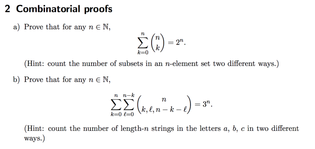 Solved 2 Combinatorial Proofs A Prove That For Any Nen Chegg Com