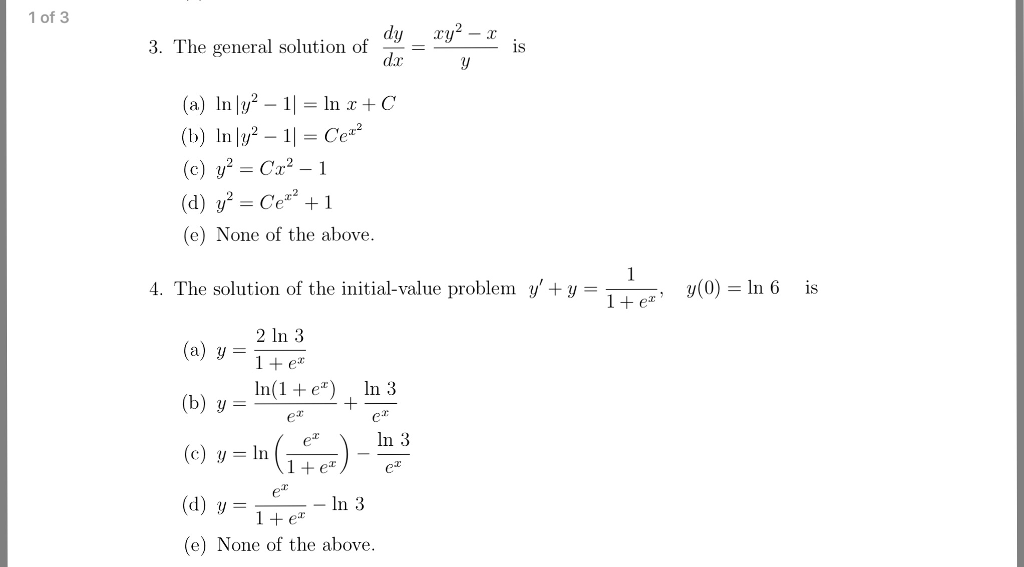 The General Solution Of Dy Dx Xy 2 X Y Is In Chegg Com