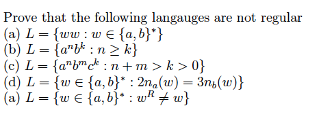 Solved Prove That The Following Langauges Are Not Regular Chegg Com