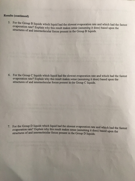 Experiment 9 Evaporation And Intermolecular Forces Chegg 