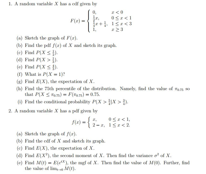 Solved 1 A Random Variable X Has A Cdf Given By 0 T J Chegg Com