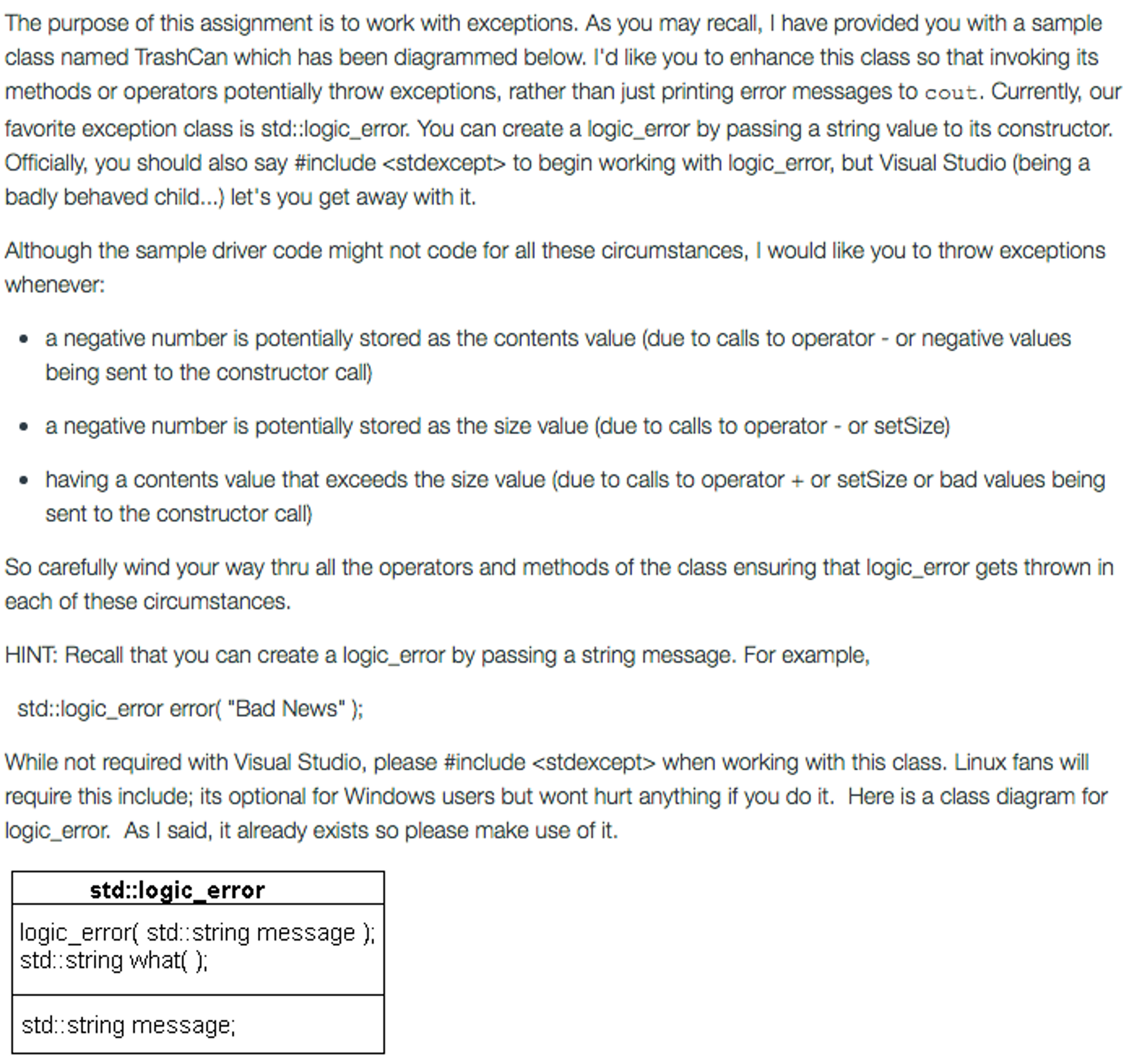 Solved: C++ Exception Handling Sample Driver: TrashCan You ...