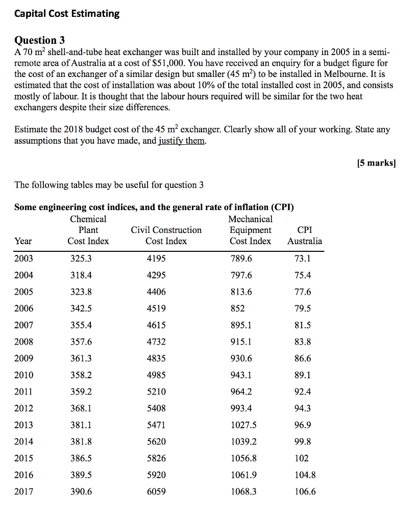 Capital Cost Estimating Question 3 A 70 M2 Shell A Chegg Com