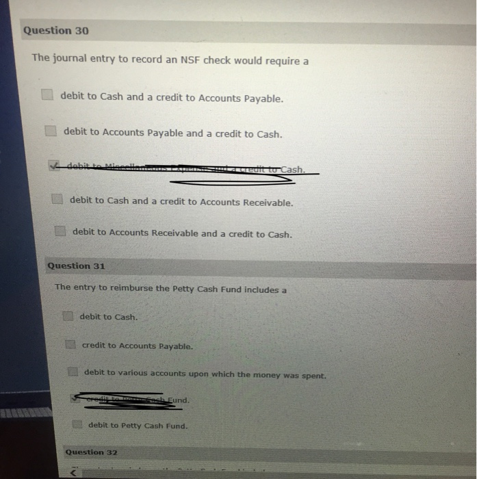 Solved The journal entry to record an NSF check would | Chegg.com