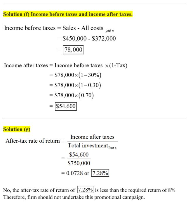 Solution (0) Income before taxes and income after taxes. Income before taxes- Sales - All costs arte $450,000 $372,000 - 78,