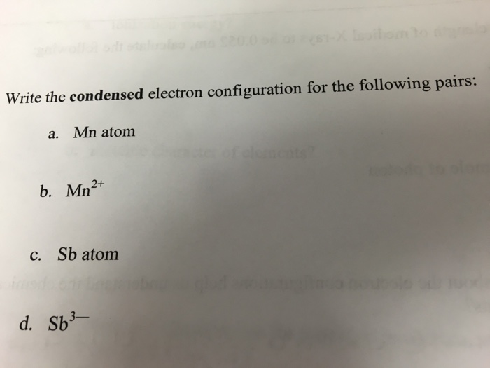 Solved Write The Condensed Electron Configuration For The