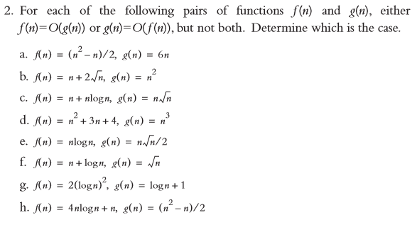 Solved For Each Of The Following Pairs Of Functions F N Chegg Com