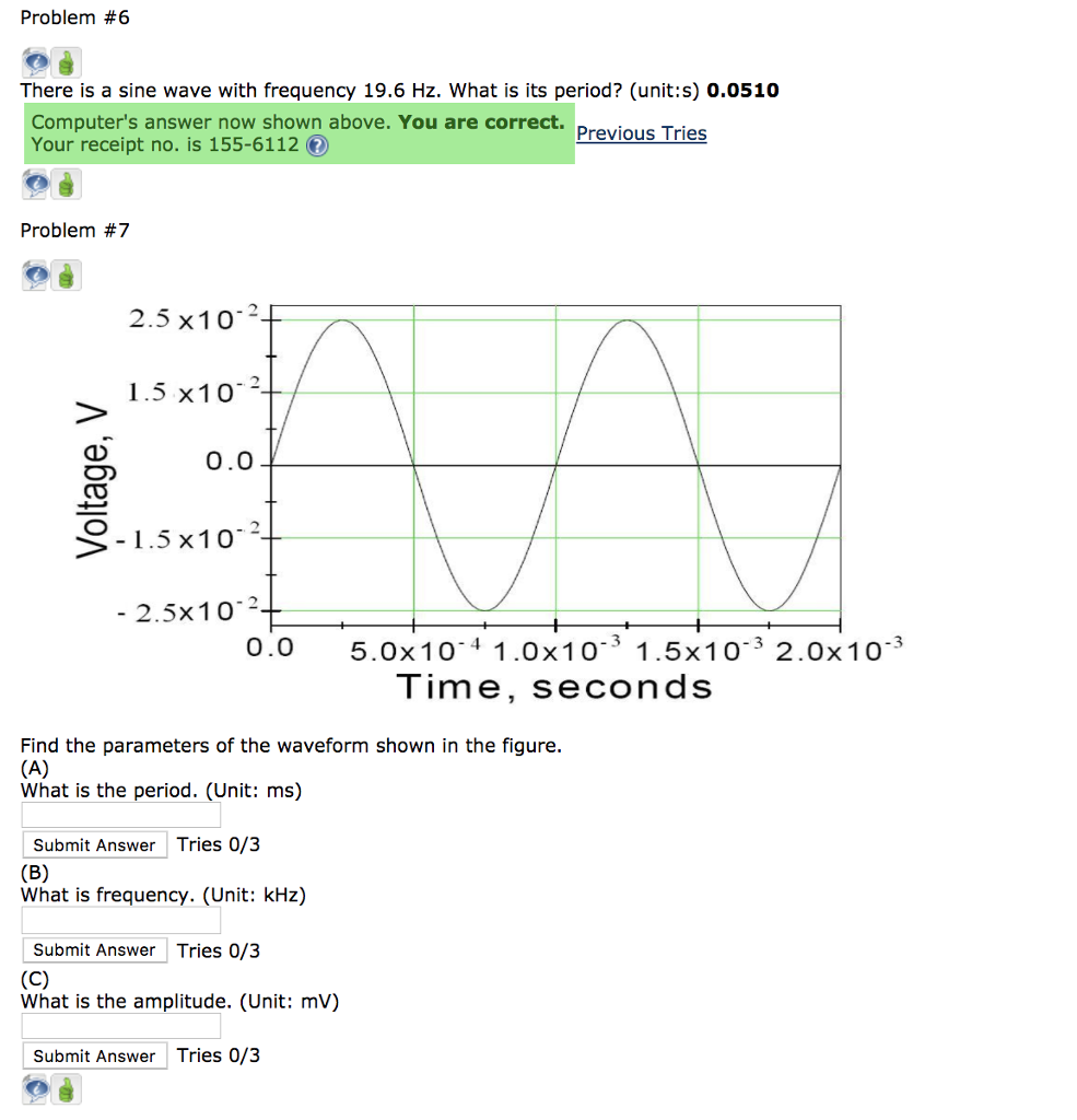 Solved Problem #6 There is a sine wave with frequency 19.6 | Chegg.com