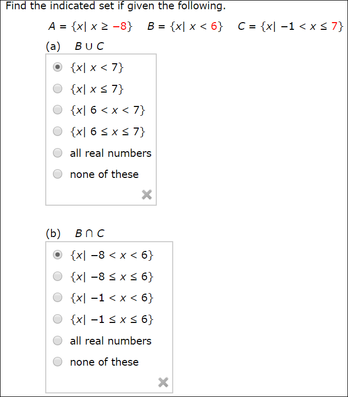 Solved Find The Indicated Set If Given The Following A Chegg Com