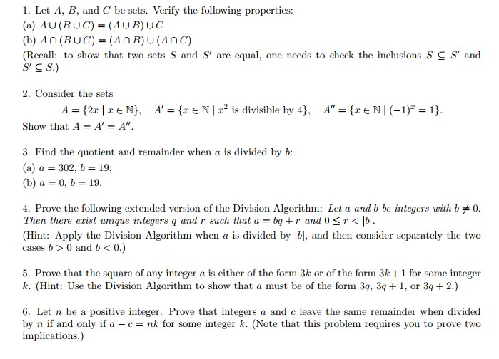 Solved Let A B And C Be Sets Verify The Following Prop Chegg Com