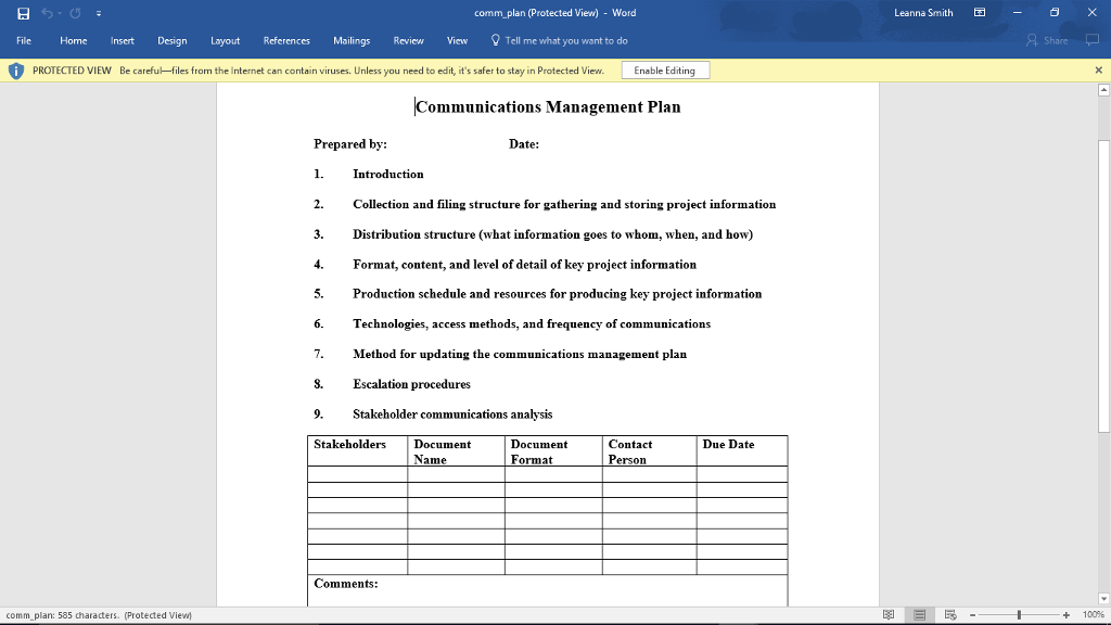 Use The Communications Plan Template To Create A C Chegg Com